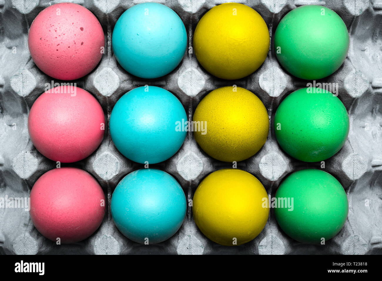 Brightly coloured decorated Easter eggs Stock Photo