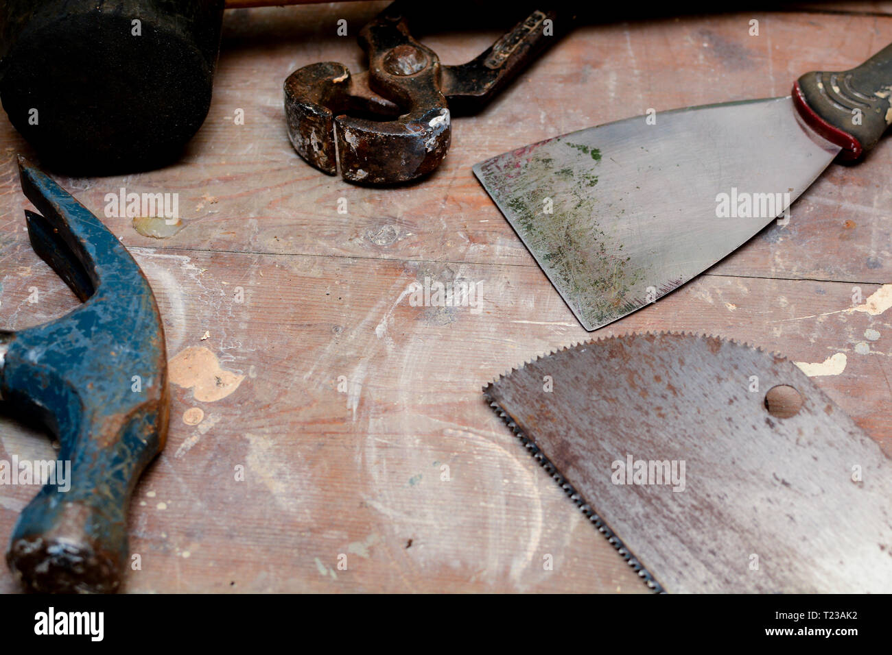 Diy Work Tools Used Tools On A Work Bench Stock Photo 242248694
