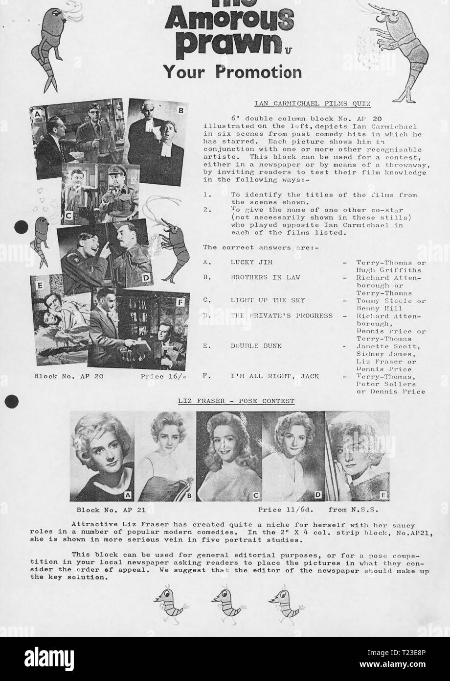 The Amorous Prawn (1962) Publicity information, Date: 1962 Stock Photo ...