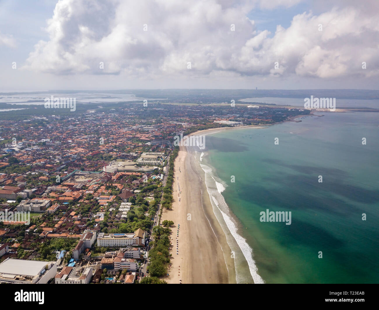 Bali, Kuta Beach, coastline and Indian Ocean, aerial view Stock Photo
