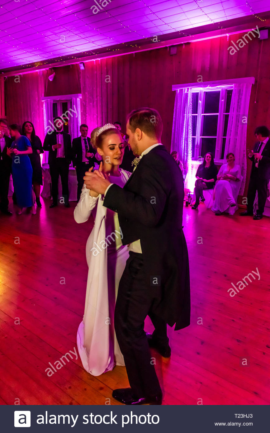 Norwegian Bride And Groom Dance The First Dance At Their Wedding