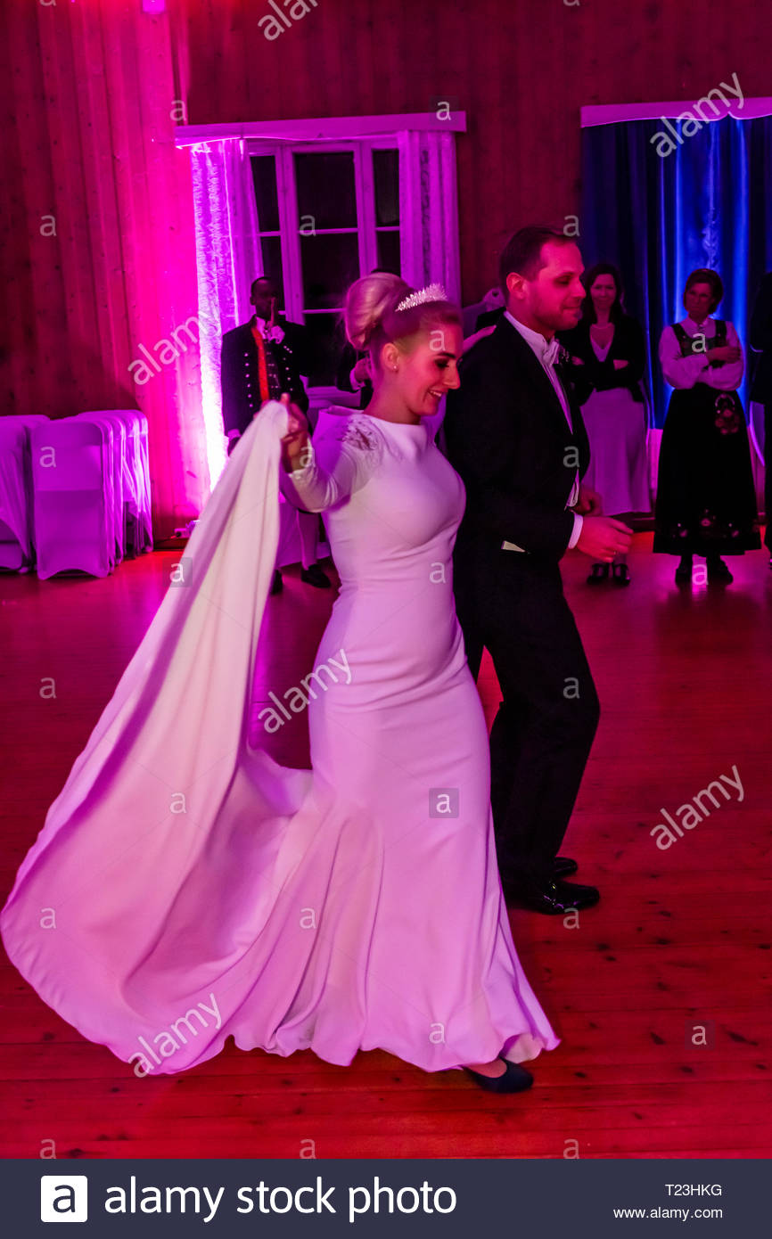 Norwegian Bride And Groom Dance The First Dance At Their Wedding
