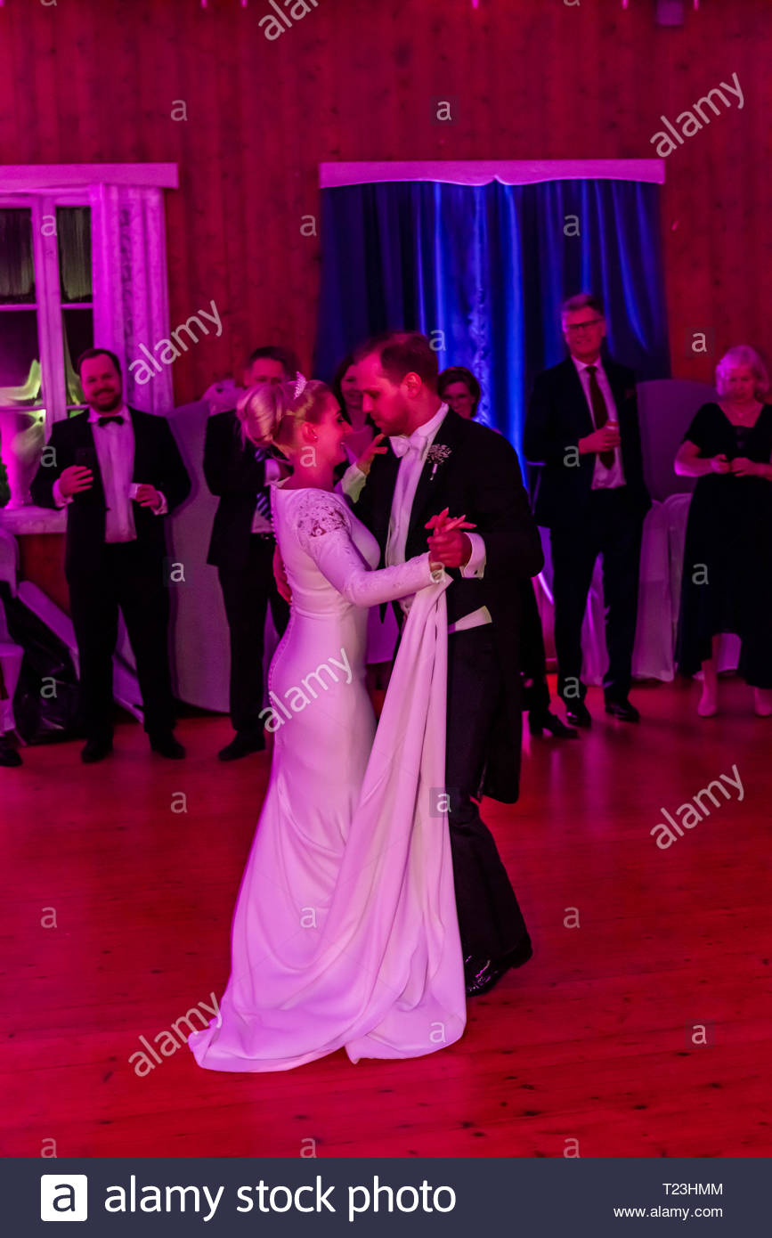 Norwegian Bride And Groom Dance The First Dance At Their Wedding