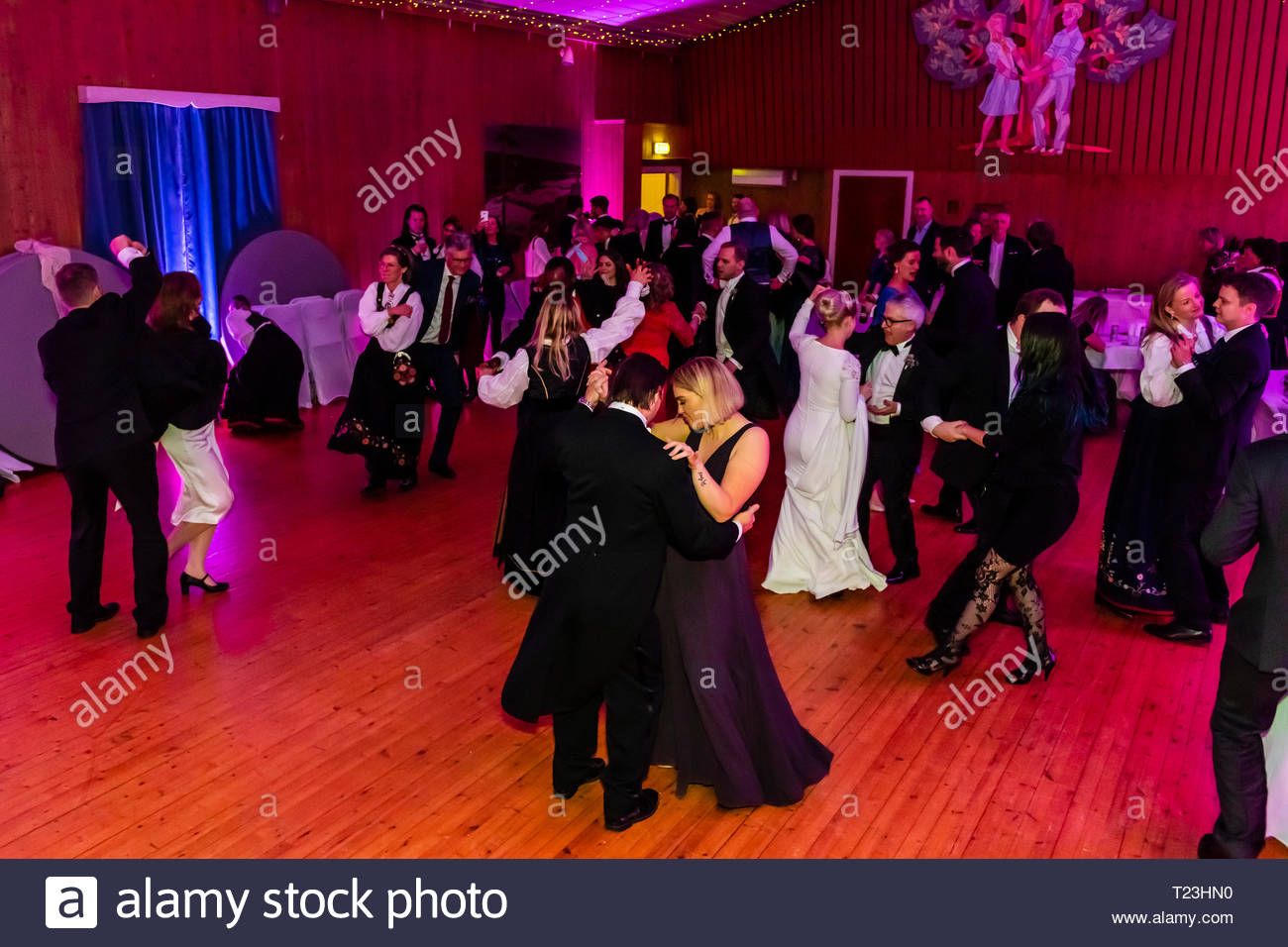 Guests Dancing At A Wedding Reception Trysil Norway Stock Photo