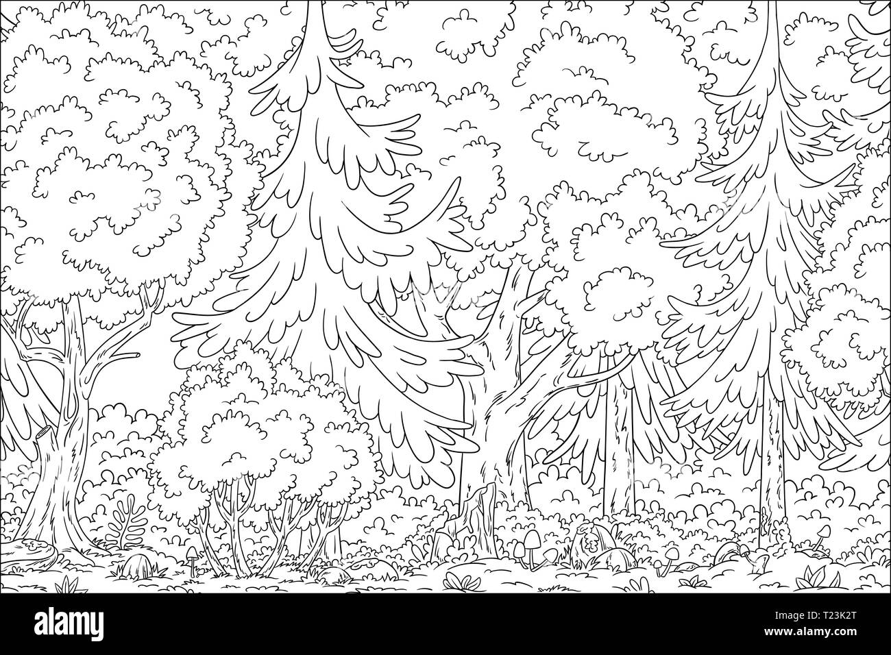 Coloring book landscape. Hand draw vector illustration with separate layers. Stock Vector