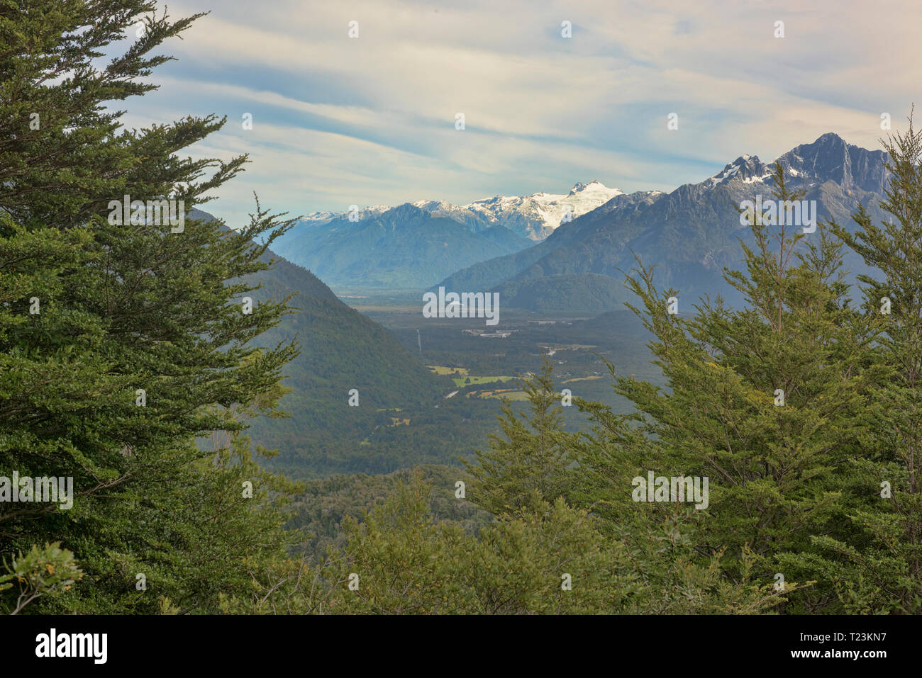 View of Yelcho Volcano from Pumalin National Park, Patagonia, Region de los Lagos, Chile Stock Photo