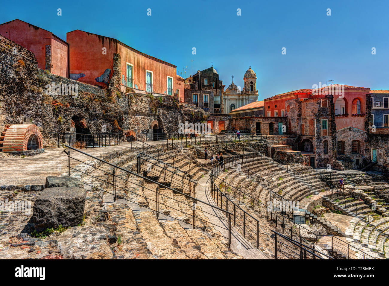 Ancient Roman theater in Catania, built from the limestone and black