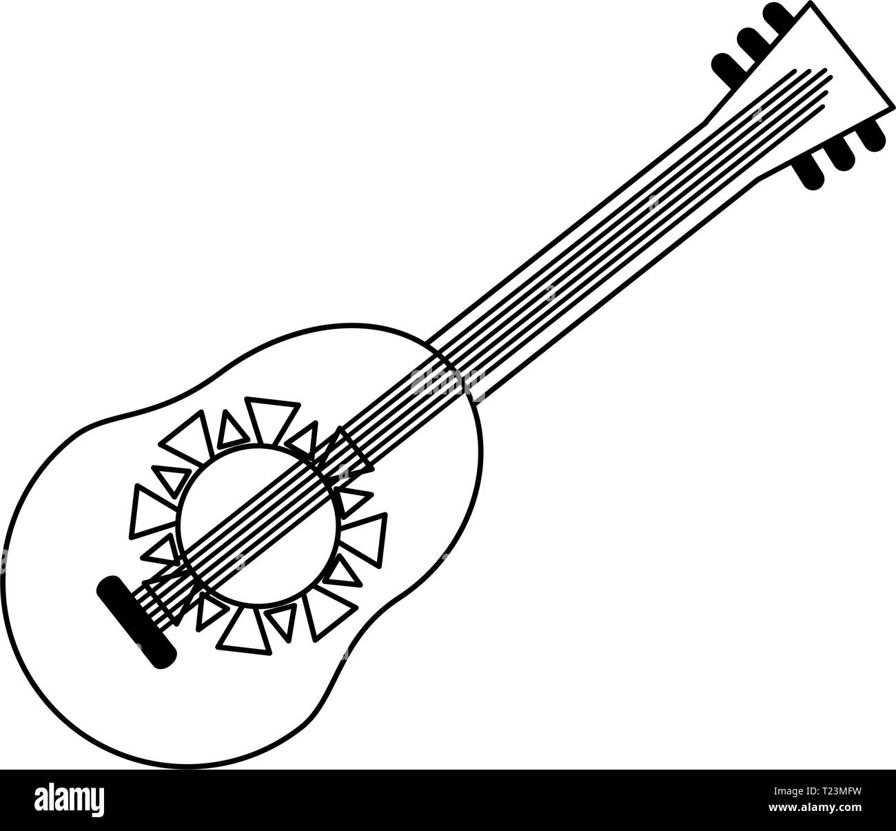 Acoustic guitar music instrument in black and white Stock Vector Image ...
