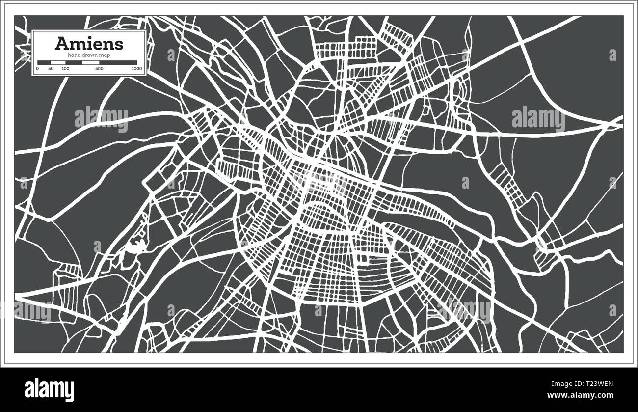 Amiens France City Map in Retro Style. Outline Map. Vector Illustration. Stock Vector