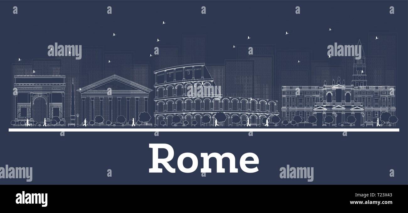 Outline Rome Italy City Skyline With White Buildings Vector Illustration Business Travel And 3503