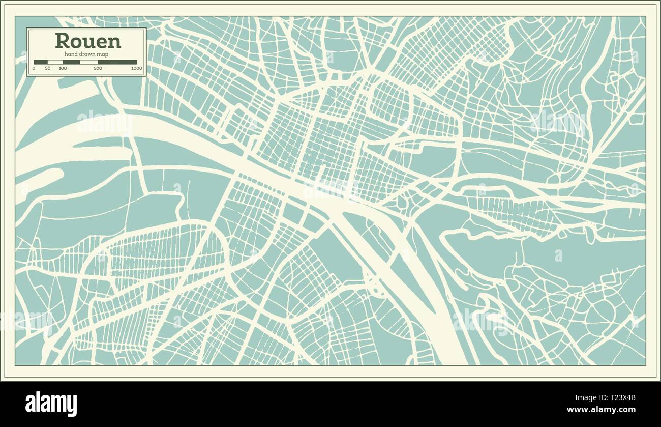 Rouen France City Map in Retro Style. Outline Map. Vector Illustration. Stock Vector