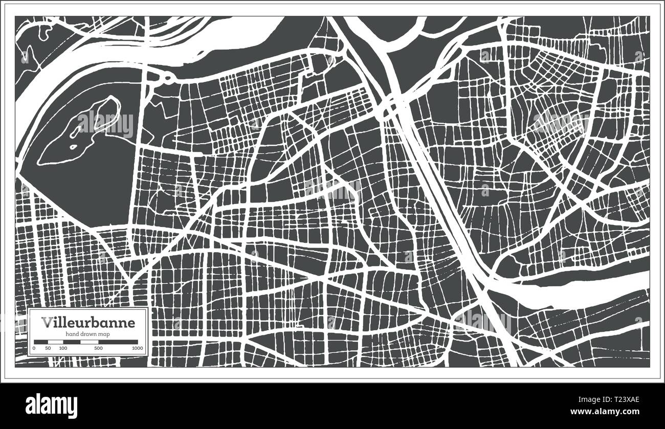 Villeurbanne France City Map in Retro Style. Outline Map. Vector Illustration. Stock Vector