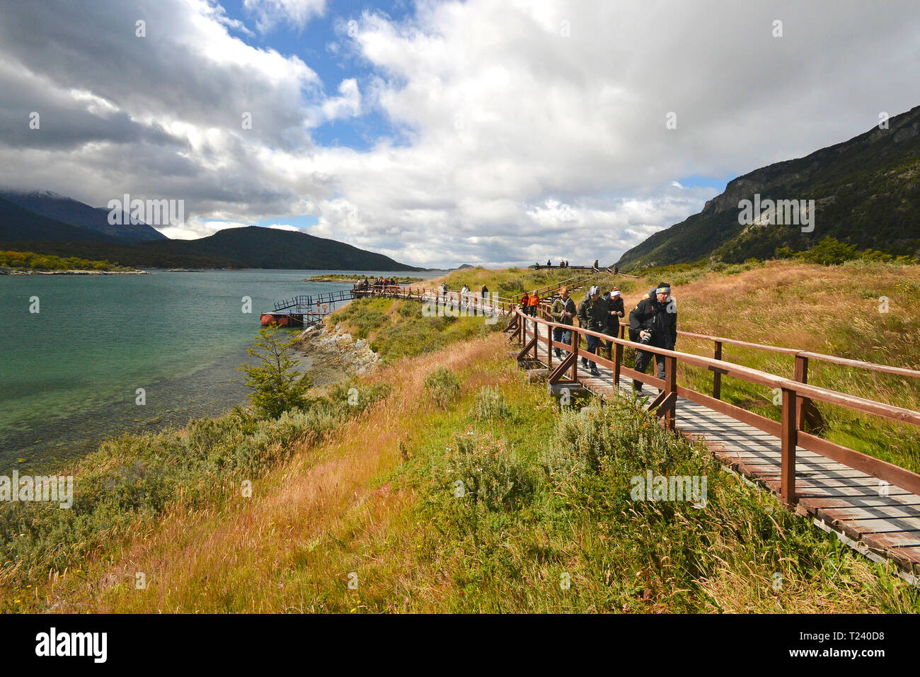 Tourists at Fireland, National park Tierra del Fuego, Argentina Stock Photo