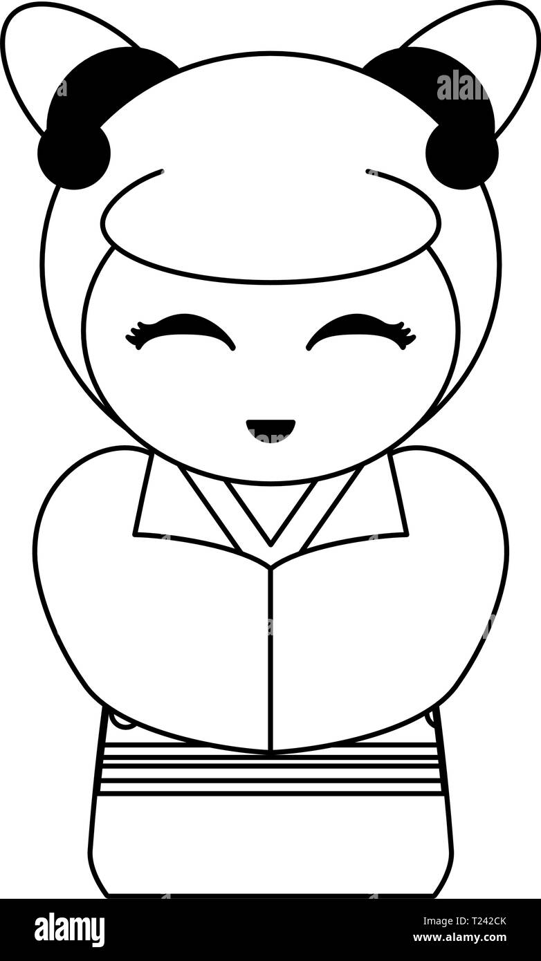 Cute japanese girl with kimono black and white Stock Vector Image & Art ...