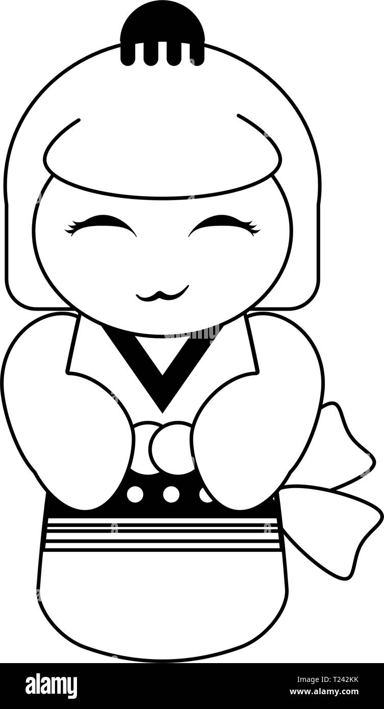 Cute japanese girl with kimono black and white Stock Vector Image & Art ...