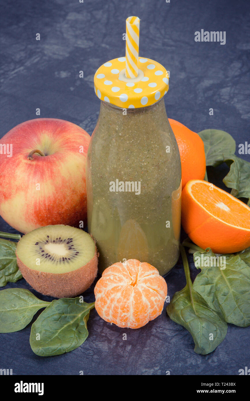 Freshly blended coctail from natural fruits and vegetables, concept of healthy nutrition Stock