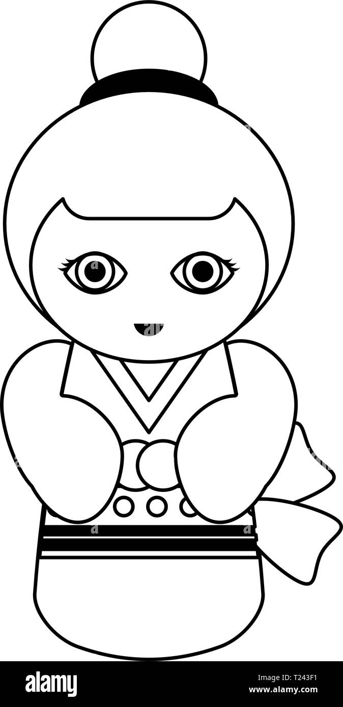 Cute japanese girl with kimono black and white Stock Vector Image & Art ...