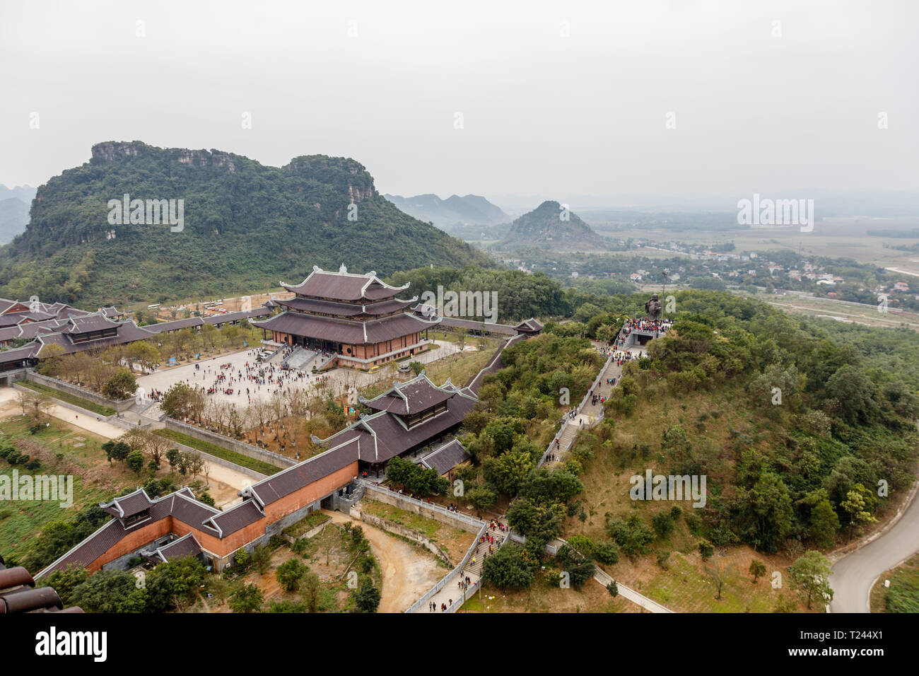 View from pagoda at Bai Dinh Temple, complex of Buddhist temples on Bai Dinh Mountain in Gia Vien District, Ninh Binh Province, Vietnam. Stock Photo