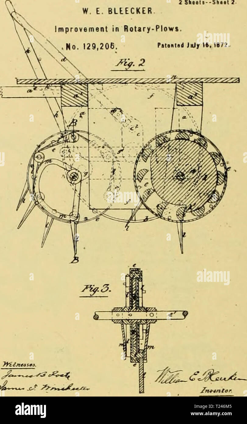 Archive image from page 301 of Digest of agricultural implements, patented Digest of agricultural implements, patented in the United States from A.D. 1789 to July 1881 ..  digestofagricult02alle Year: 1886  2 ShÂ«eI9--Shi*l2 W. E, BLtECKER Improvement in Rotary-Plows. ,No. 129,206. P.I..I.41.1, iÂ«,iÂ»;!. mb M â //Â»- /,MKlrr.    G.A fORSGARO Improvement in Cullivato Stock Photo