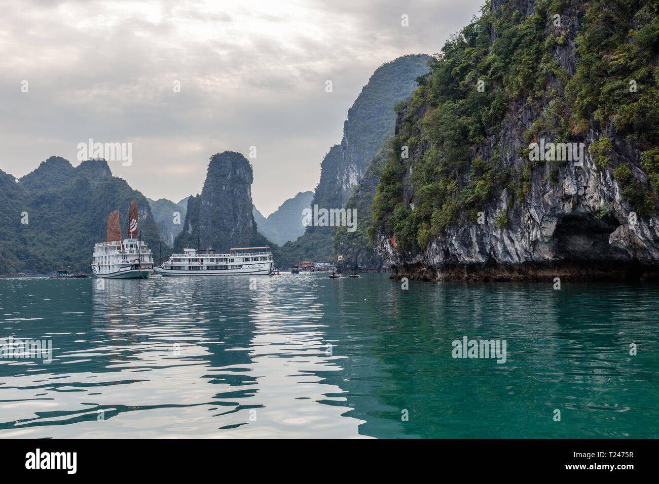 Halong Bay (Ha Long Bay) in Northern Vietnam. Day time. Stock Photo