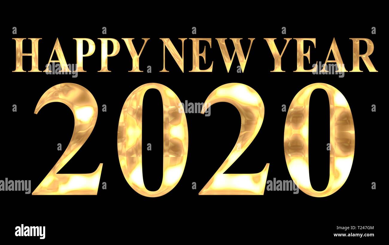 Golden and shining text of "HAPPY NEW YEAR 2020" with dark black ...