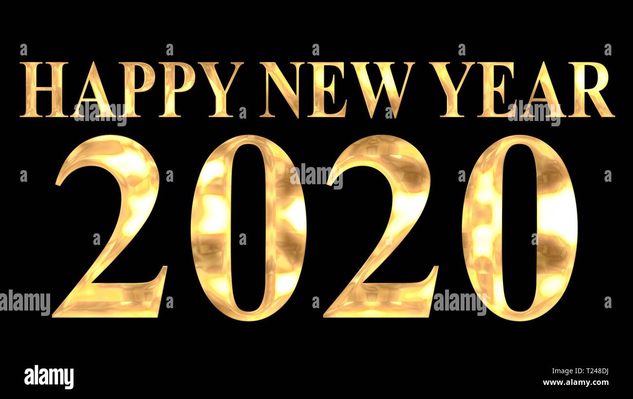 Golden and shining text of "HAPPY NEW YEAR 2020" with dark black ...