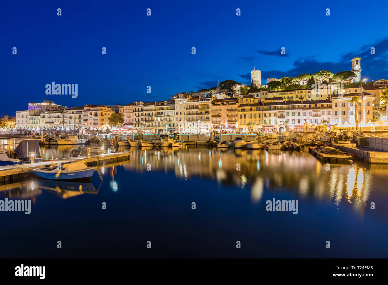 France, Provence-Alpes-Cote d'Azur, Cannes, Le Suquet, Old town, Fishing harbour in the evening Stock Photo