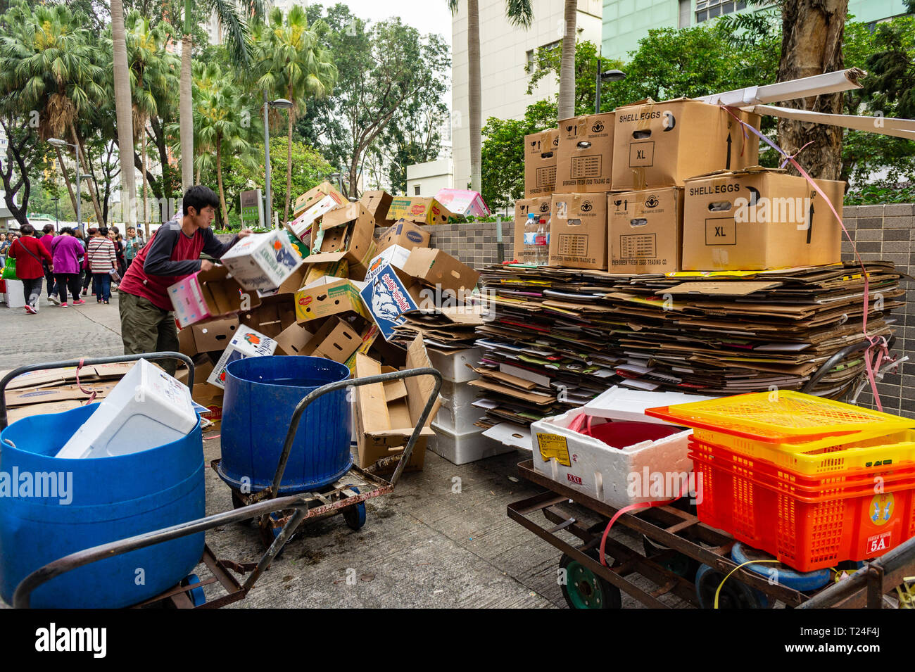 Recycling boxes in Hong Kong China Stock Photo Alamy