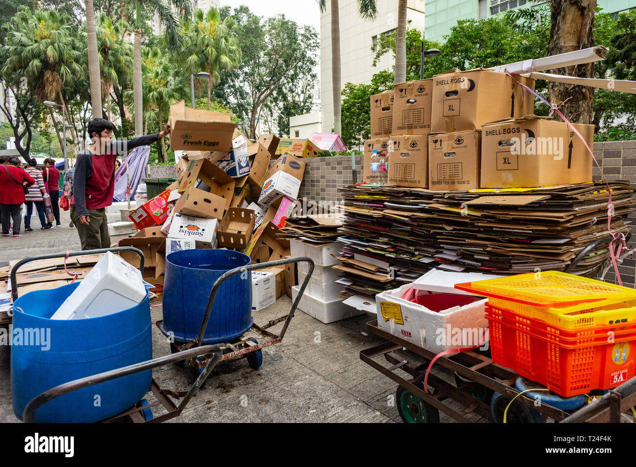 Recycling boxes in Hong Kong China Stock Photo Alamy