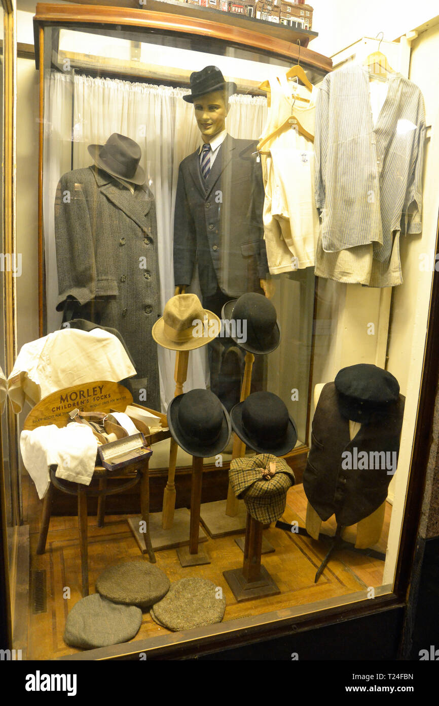 The tailor's shop in the Victorian village, Milton Keynes Museum, Wolverton and Greenleys, Buckinghamshire, UK Stock Photo