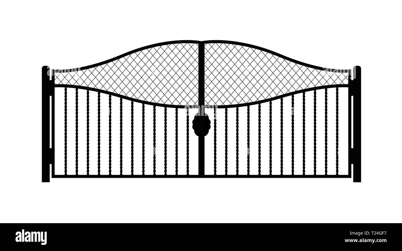 Black metal gate with forged ornaments on a white background eps10 ...