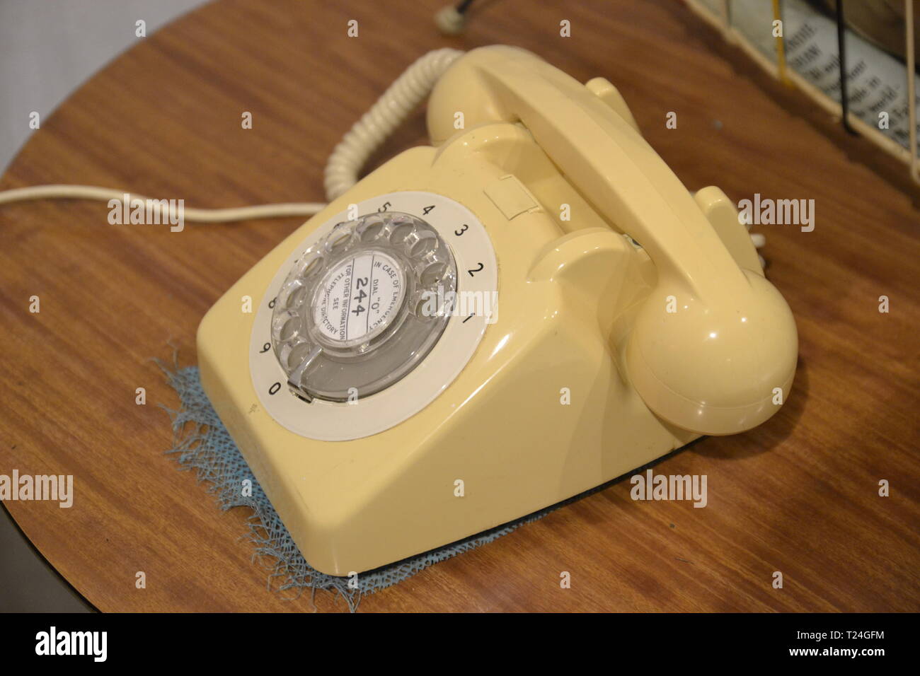1960s era telephone in the Connected Earth Exhibition at the Milton Keynes Museum, Wolverton and Greenleys, in Milton Keynes, Buckinghamshire, UK Stock Photo