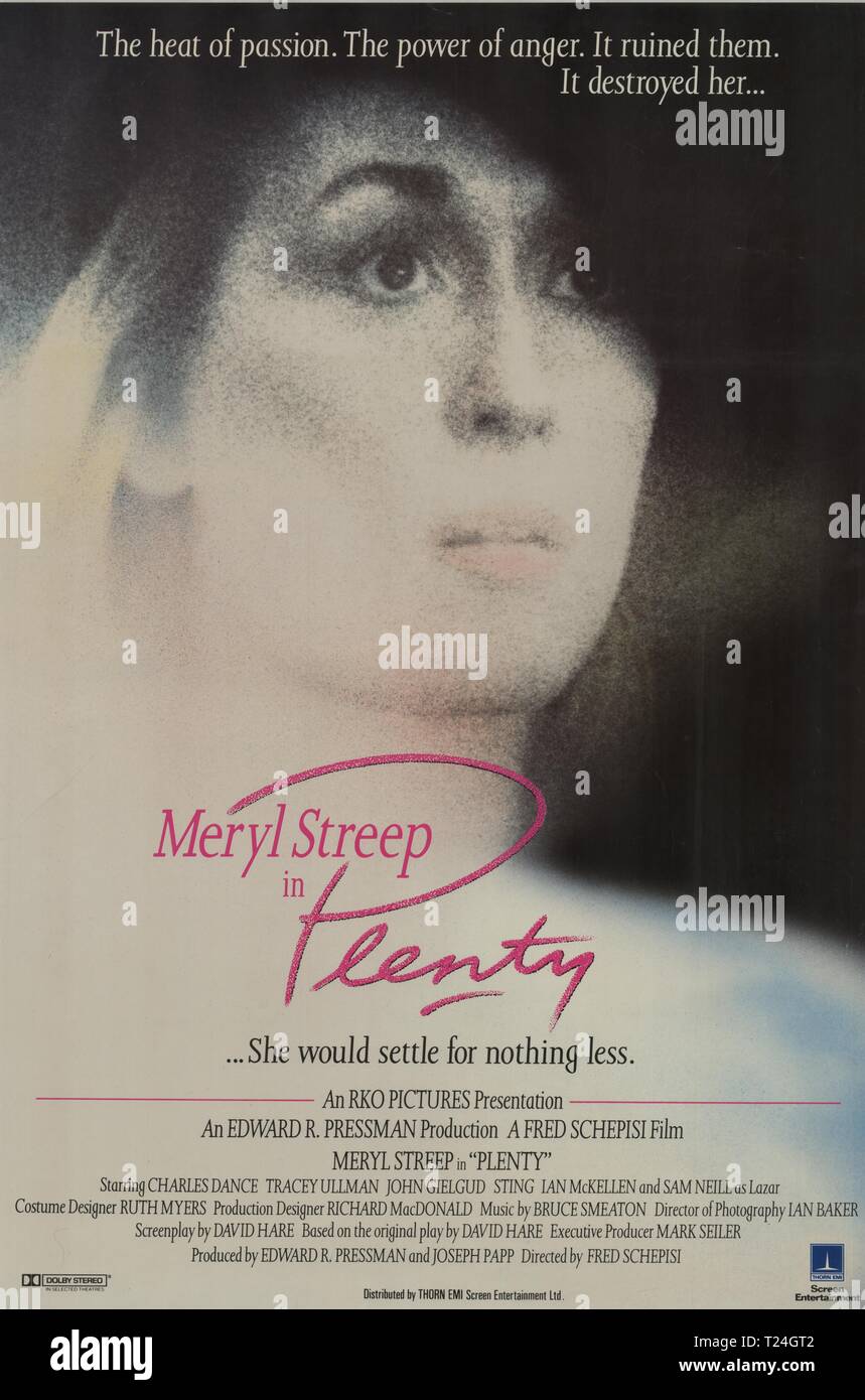 Plenty (1985)  Publicity information,  Film poster,      Date: 1985 Stock Photo