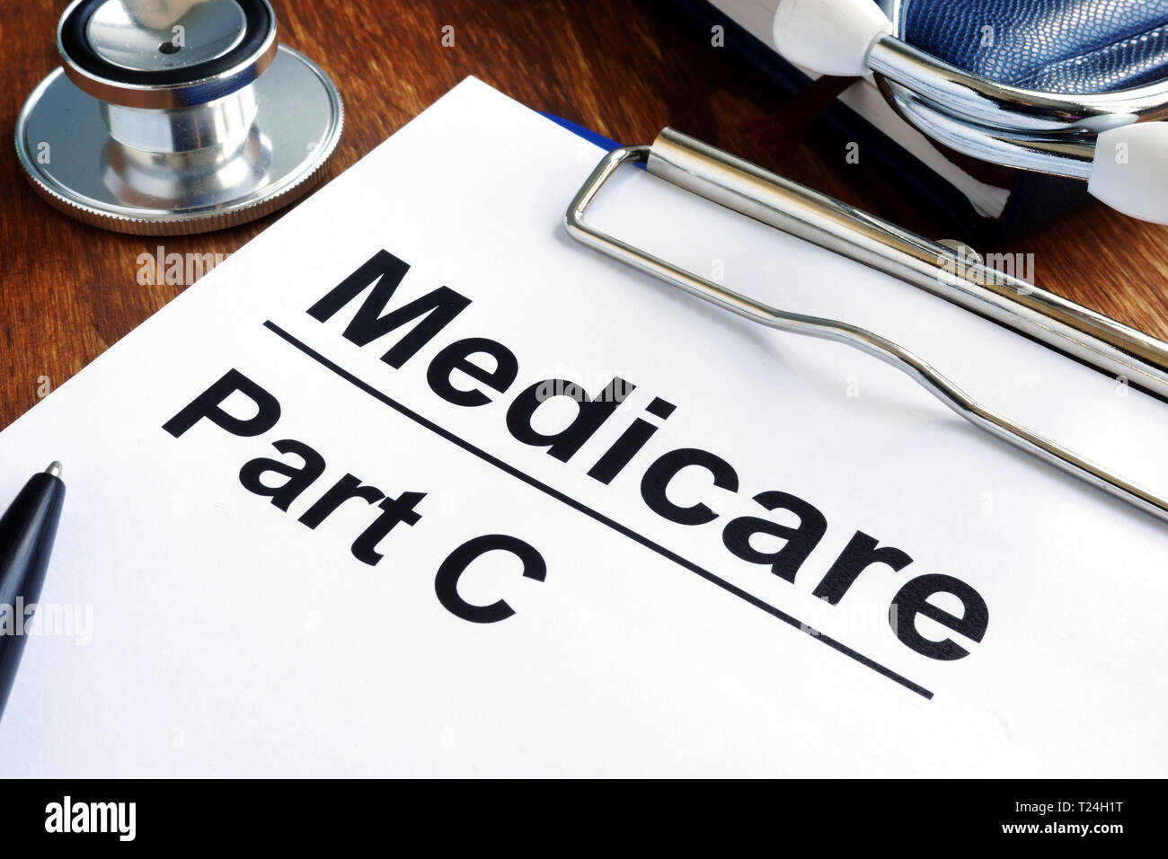 Medicare Part C papers, glasses and stethoscope Stock Photo Alamy