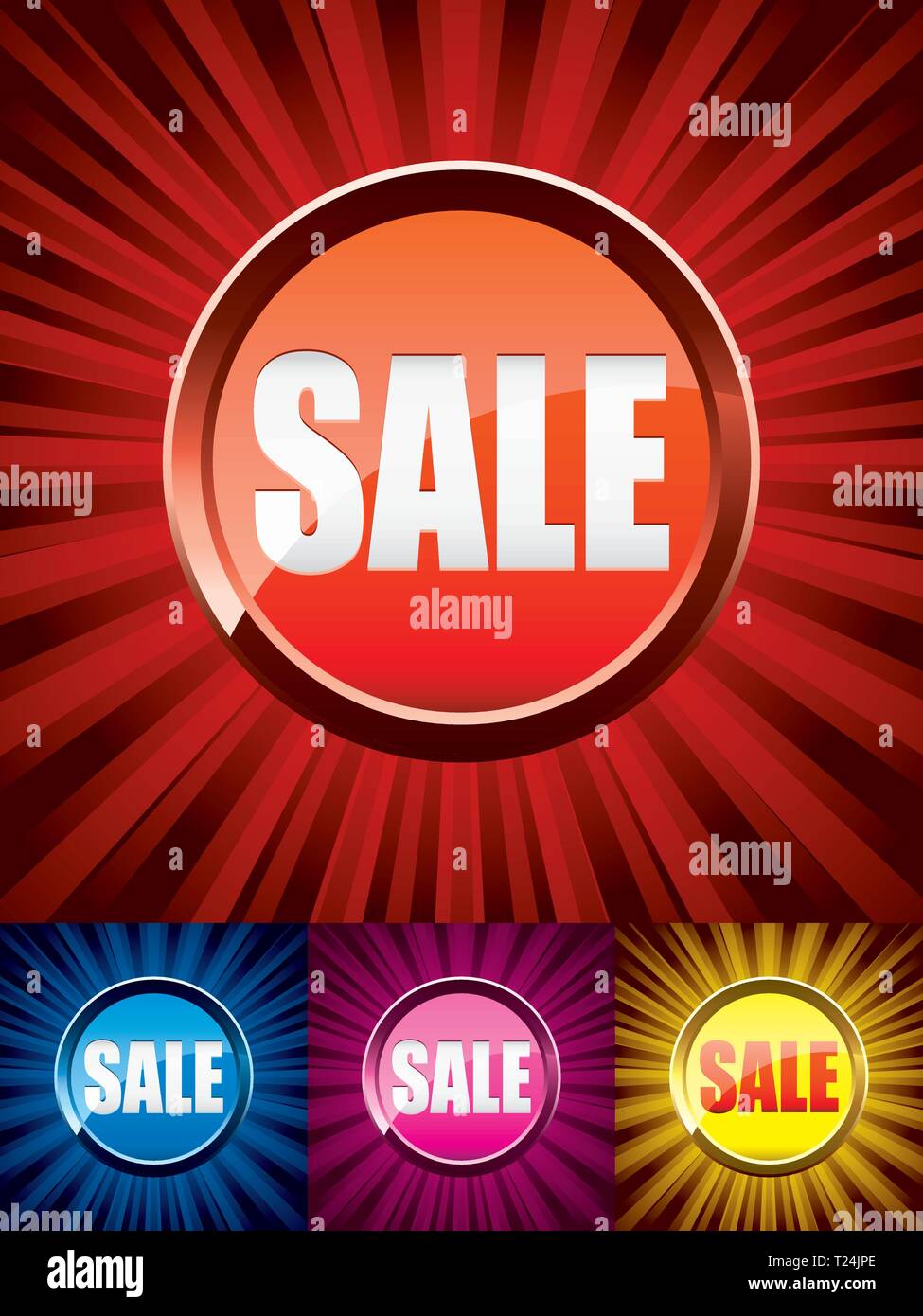 Set of colorful shiny sale buttons, vector illustration Stock Vector