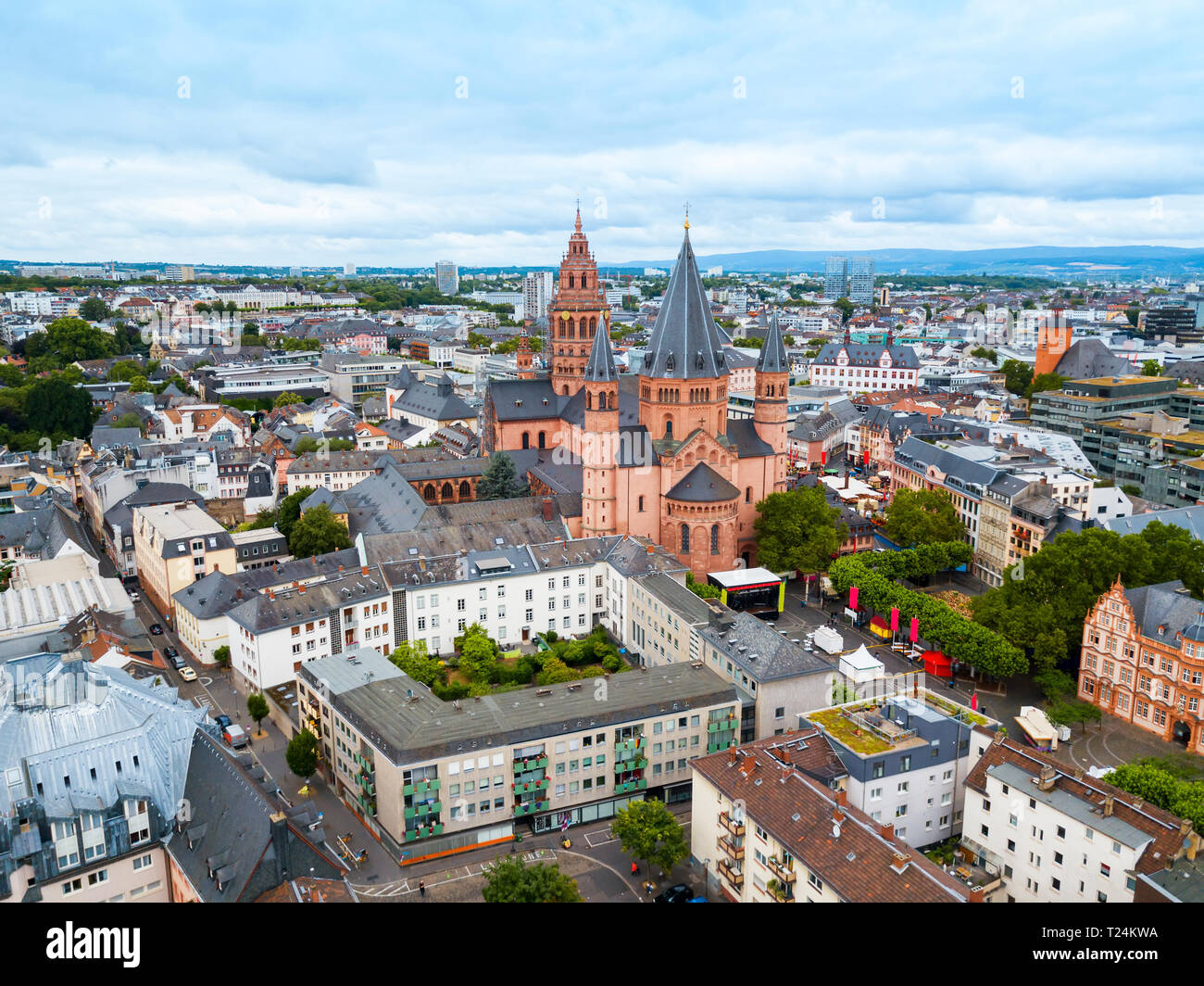 Mainz Cathedral aerial panoramic view, located at the market square of