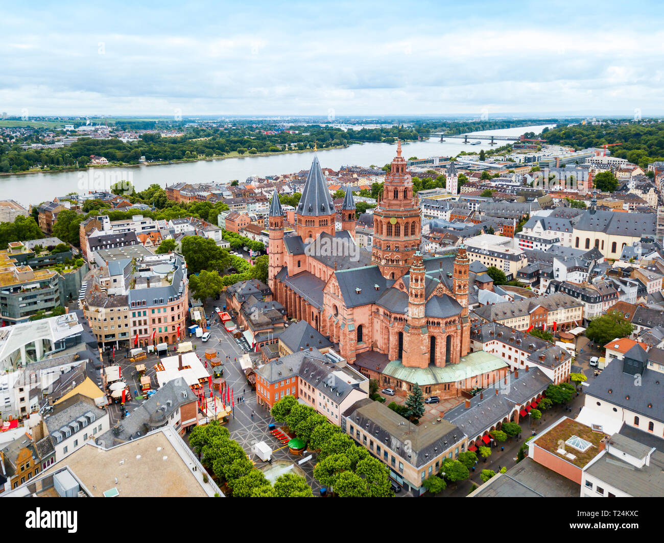 Mainz Cathedral aerial panoramic view, located at the market square of