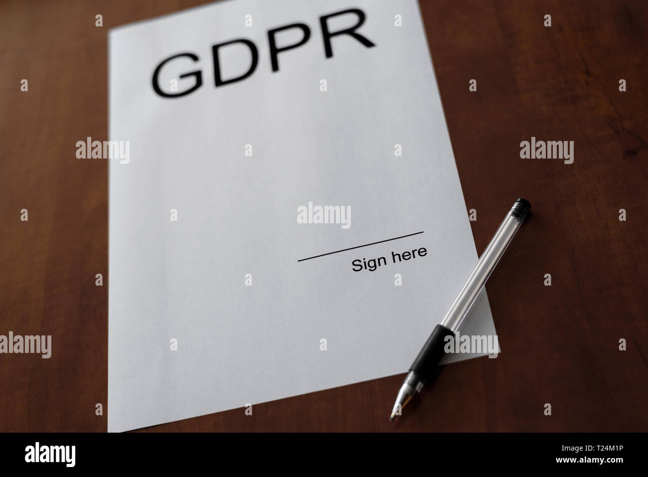 GDPR - General Data Protection Regulation - new legislation law in European Union about personal data safety. White sheet of paper with pen. Blank spa Stock Photo