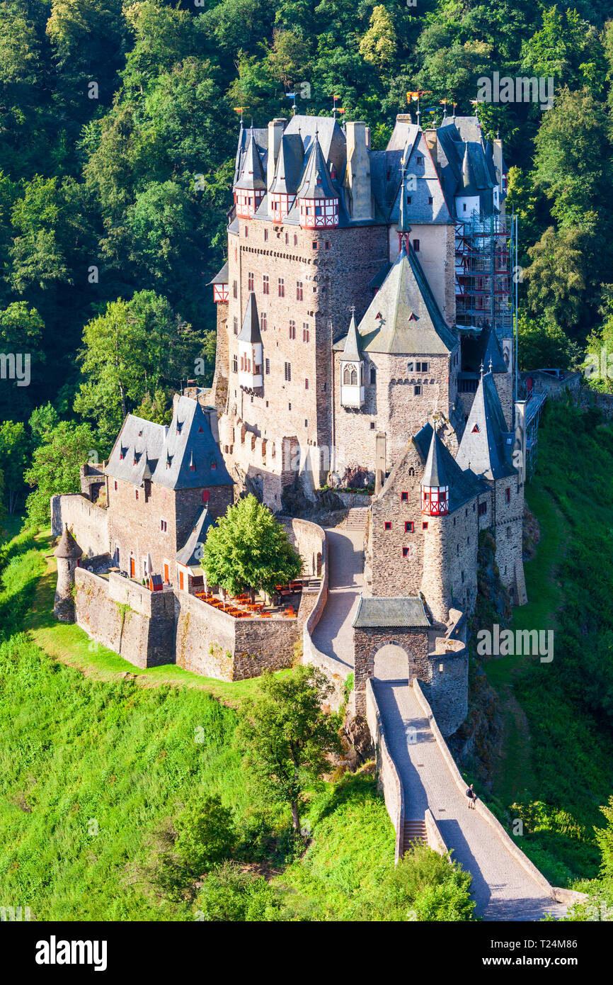 Eltz Castle or Burg Eltz is a medieval castle in the hills above the Moselle River near Koblenz in Germany Stock Photo