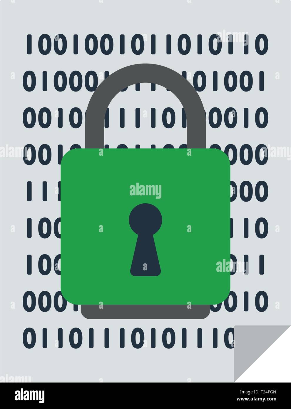 Data Security Icon. Sheet With Binary Code And Lock. Flat color design ...