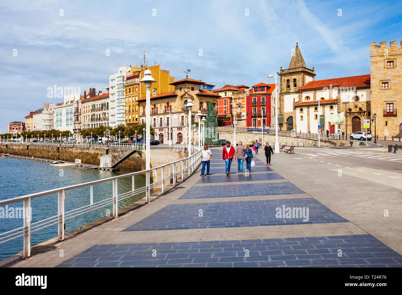 GIJON, SPAIN - SEPTEMBER 25, 2017: Gijon embankment promenade. Gijon is the largest city of 