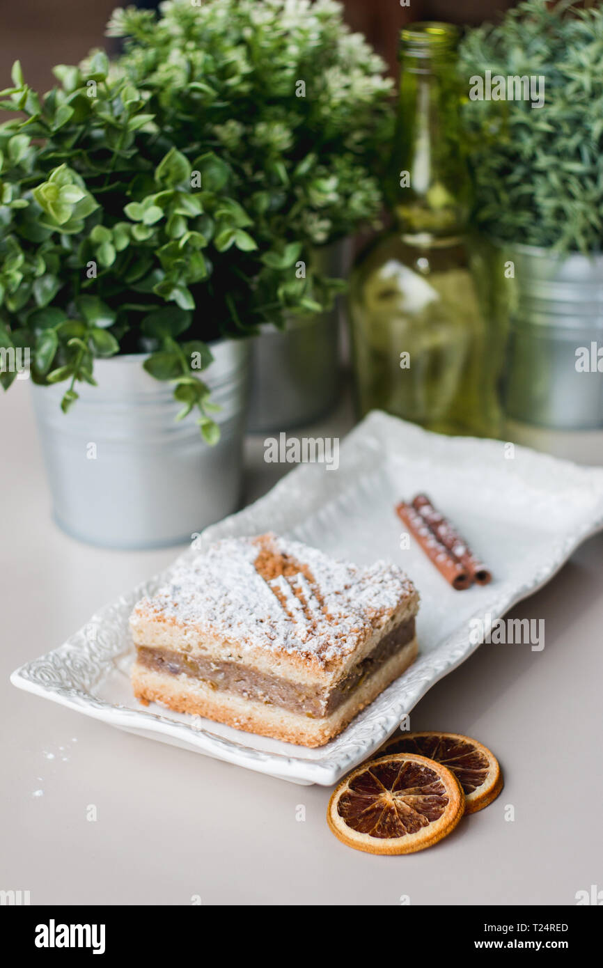 Sweet Apple Pie With Decorations Behind Stock Photo 242280709 Alamy
