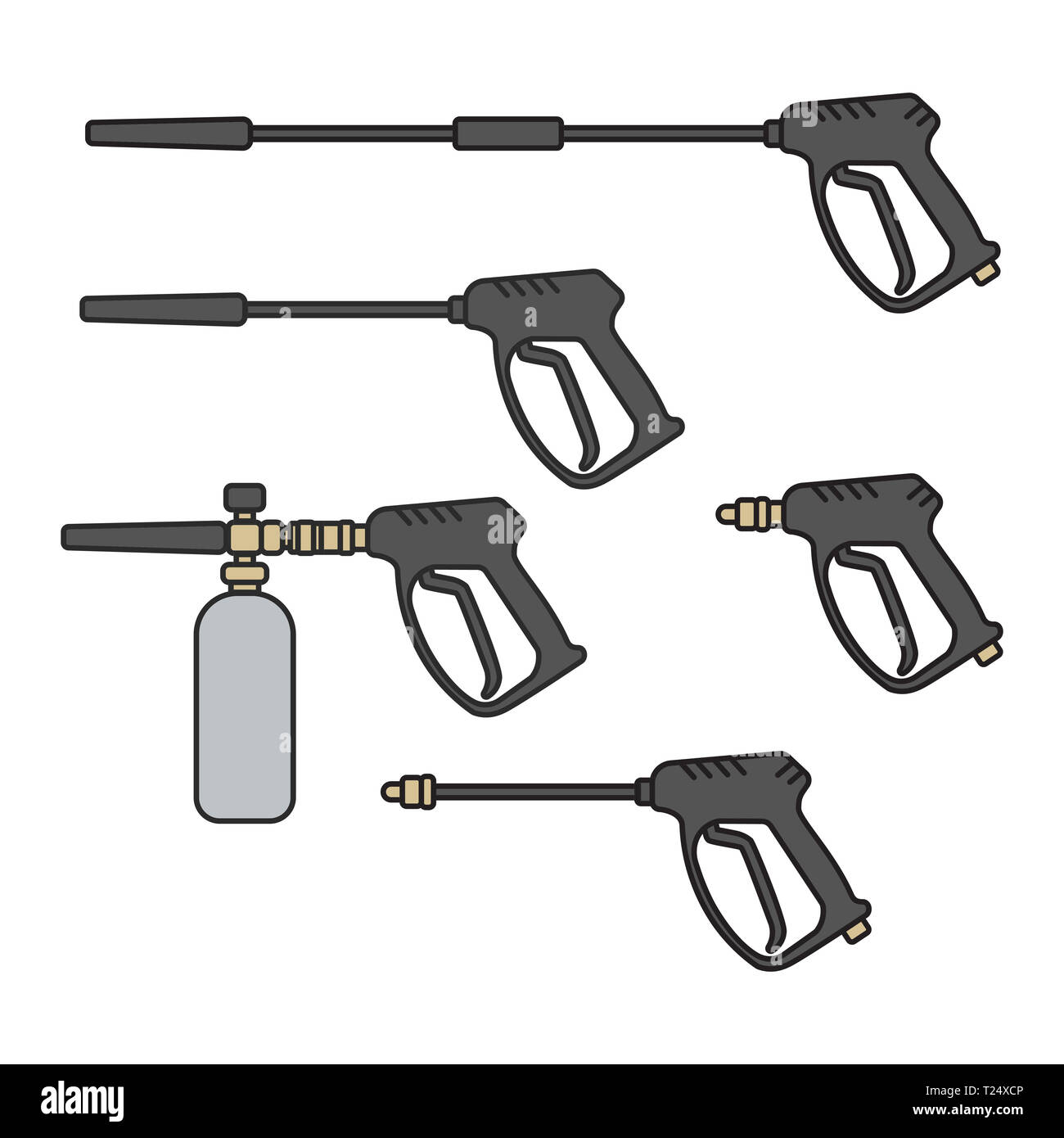 set of vector illustration pressure washer machine electric with spray