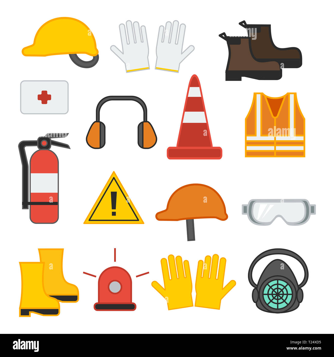 set of vector illustration safety equipment for construction and ...