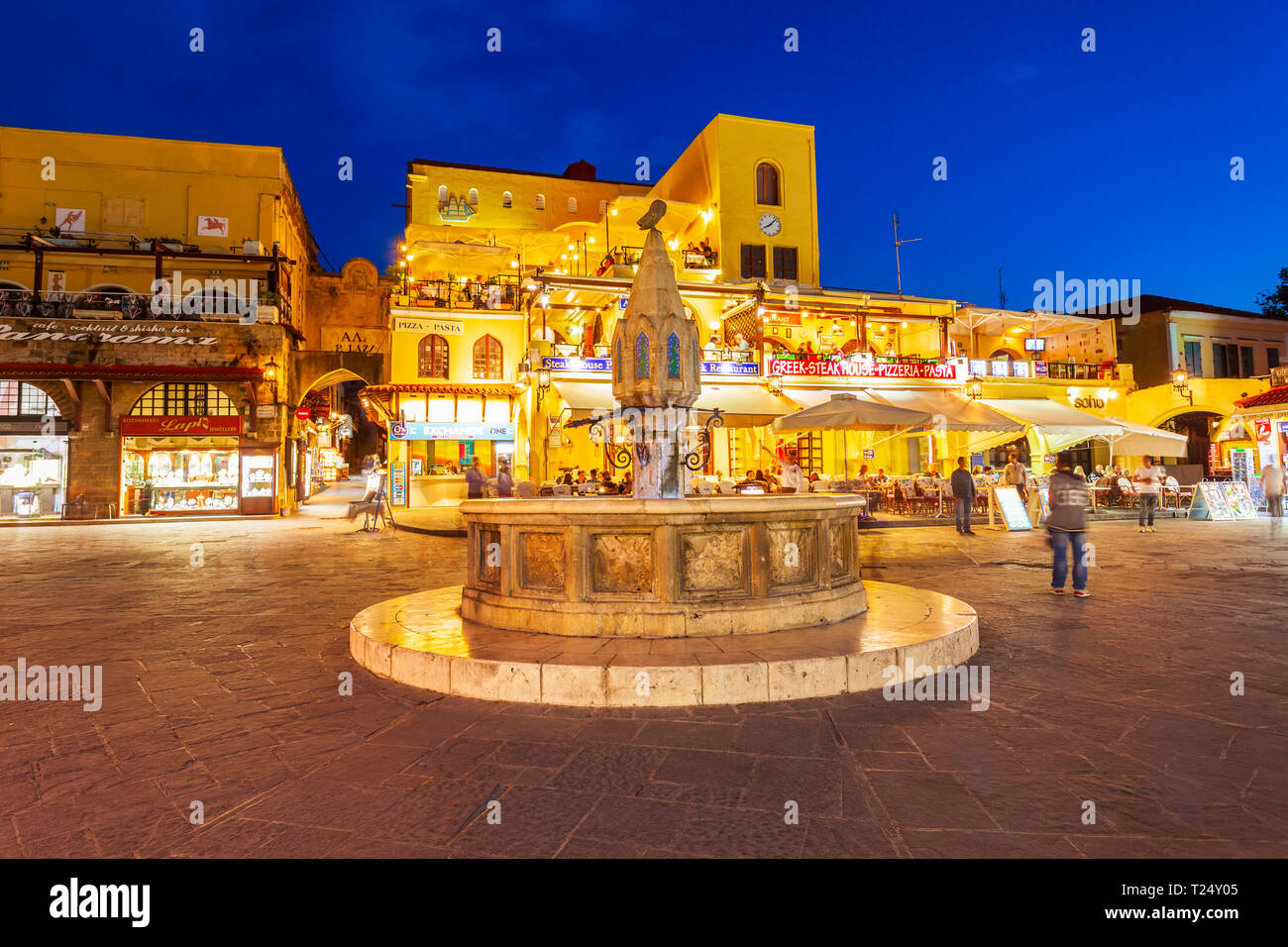 RHODES, GREECE - MAY 11, 2018: Hippocrates fountain at the Rhodes old town main square in Rhodes island in Greece Stock Photo