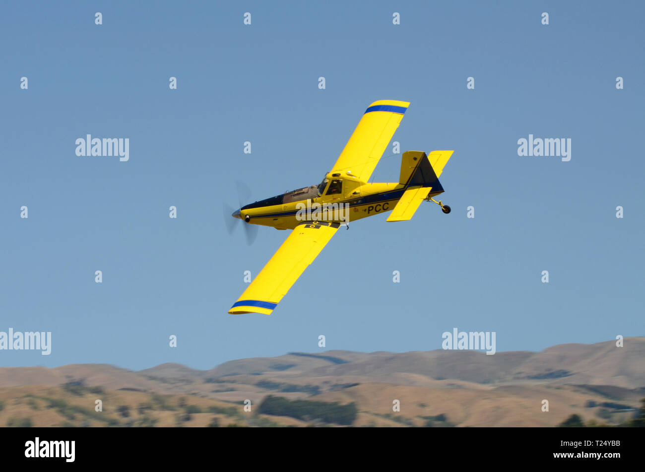 Air Tractor AT-402B ZK-PCC agricultural aircraft of Bargh & Gardner Aviation Limited, New Zealand. AT-400 type used for crop dusting, top dressing Stock Photo