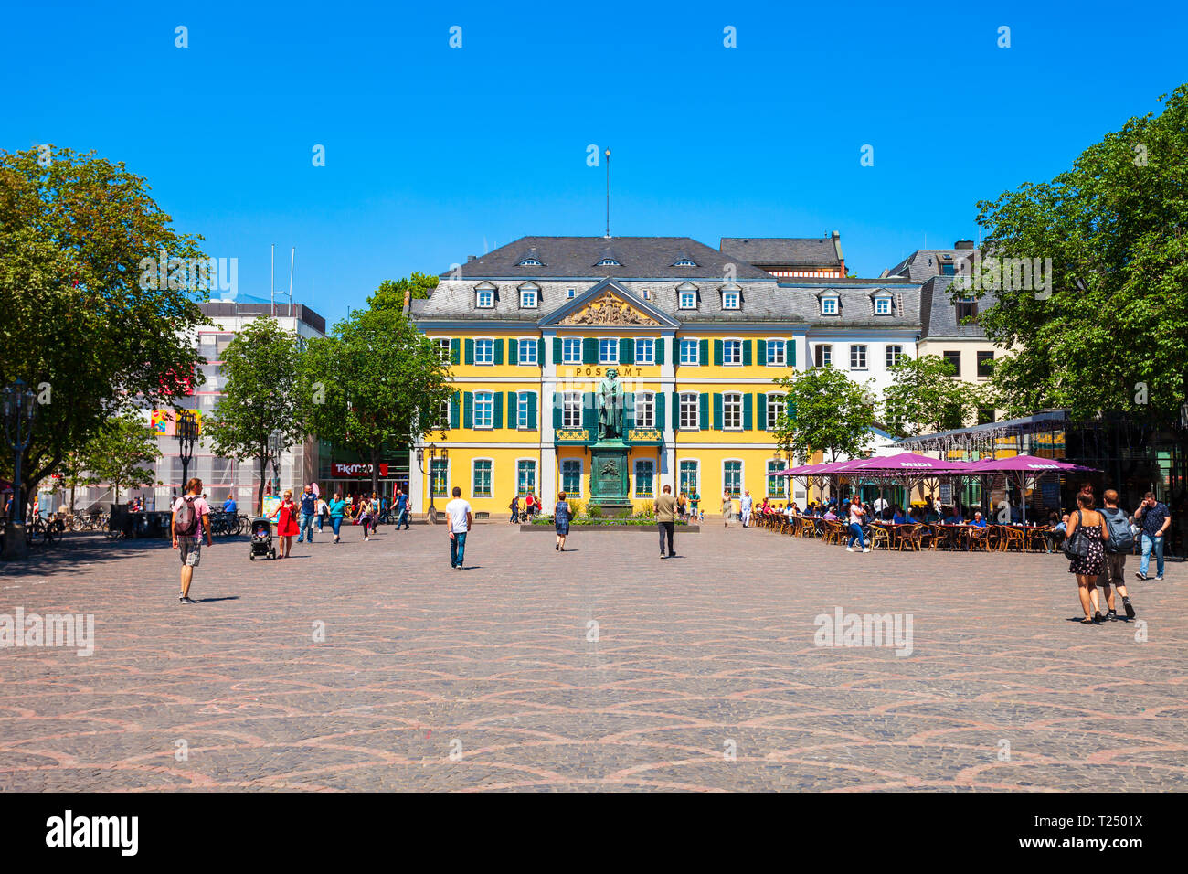 BONN, GERMANY - JUNE 29, 2018: Ludwig van Beethoven monument and post office in the centre of Bonn city in Germany Stock Photo