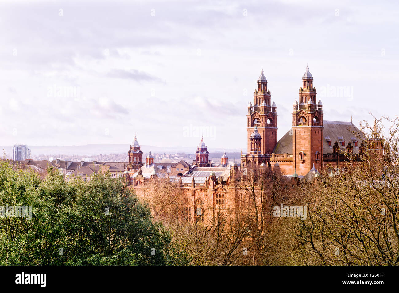 Glasgow, UK - March 23, 2019: the Kelvingrove Art Gallery and museum from University hill in the morning light Stock Photo