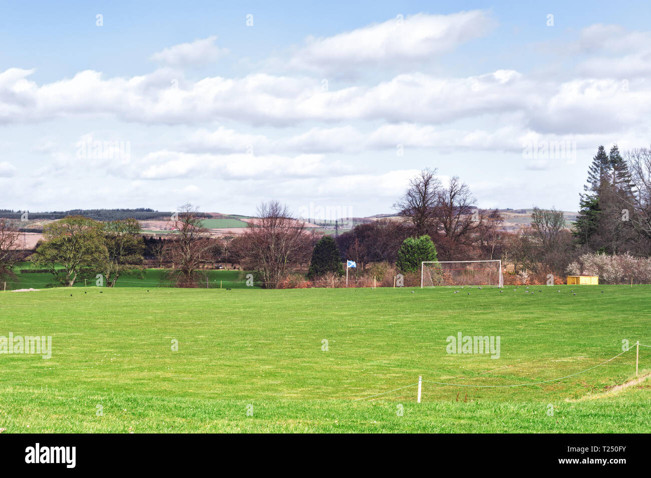 Remote football field in Falkland, a village in Fife, Scotland, UK Stock Photo