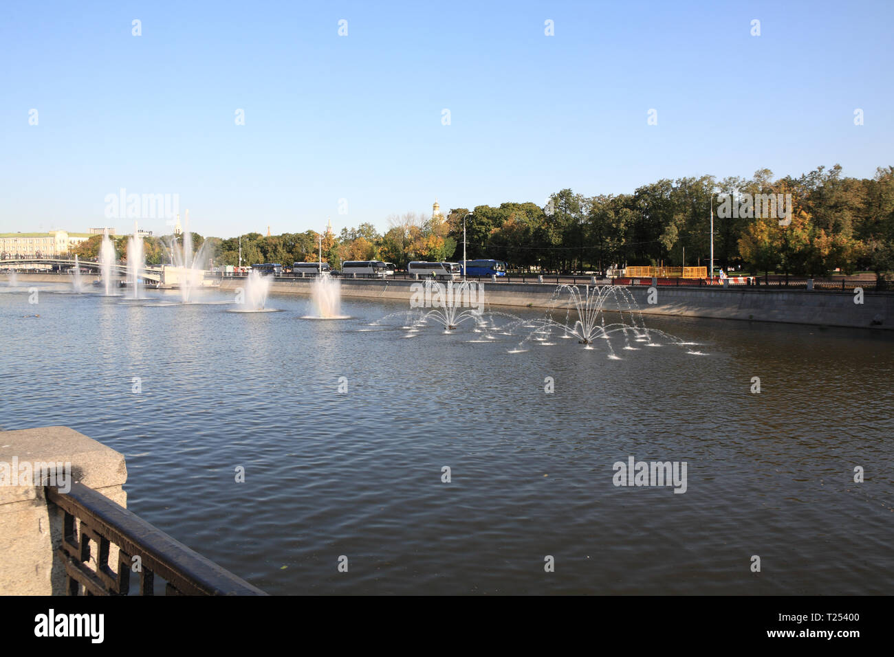 many fountain on river Stock Photo Alamy